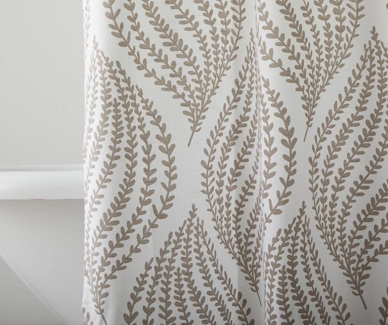 White & Brown Floral Wave Fabric Shower Curtain - Image 2