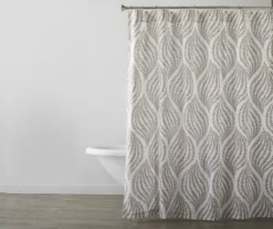 White & Brown Floral Wave Fabric Shower Curtain
