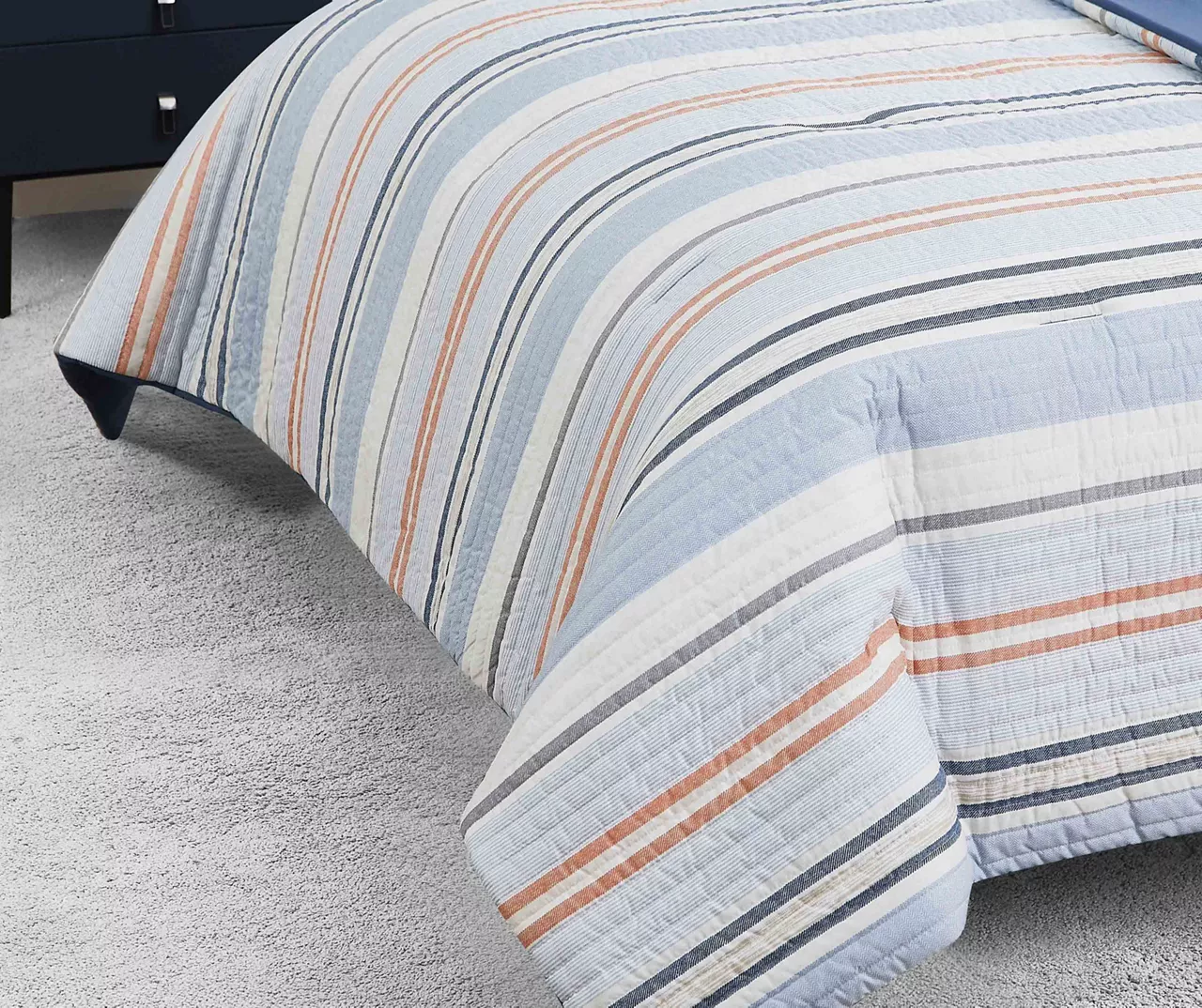 Blue & Coral Stripe Full/Queen 3-Piece Comforter Set - Image 2