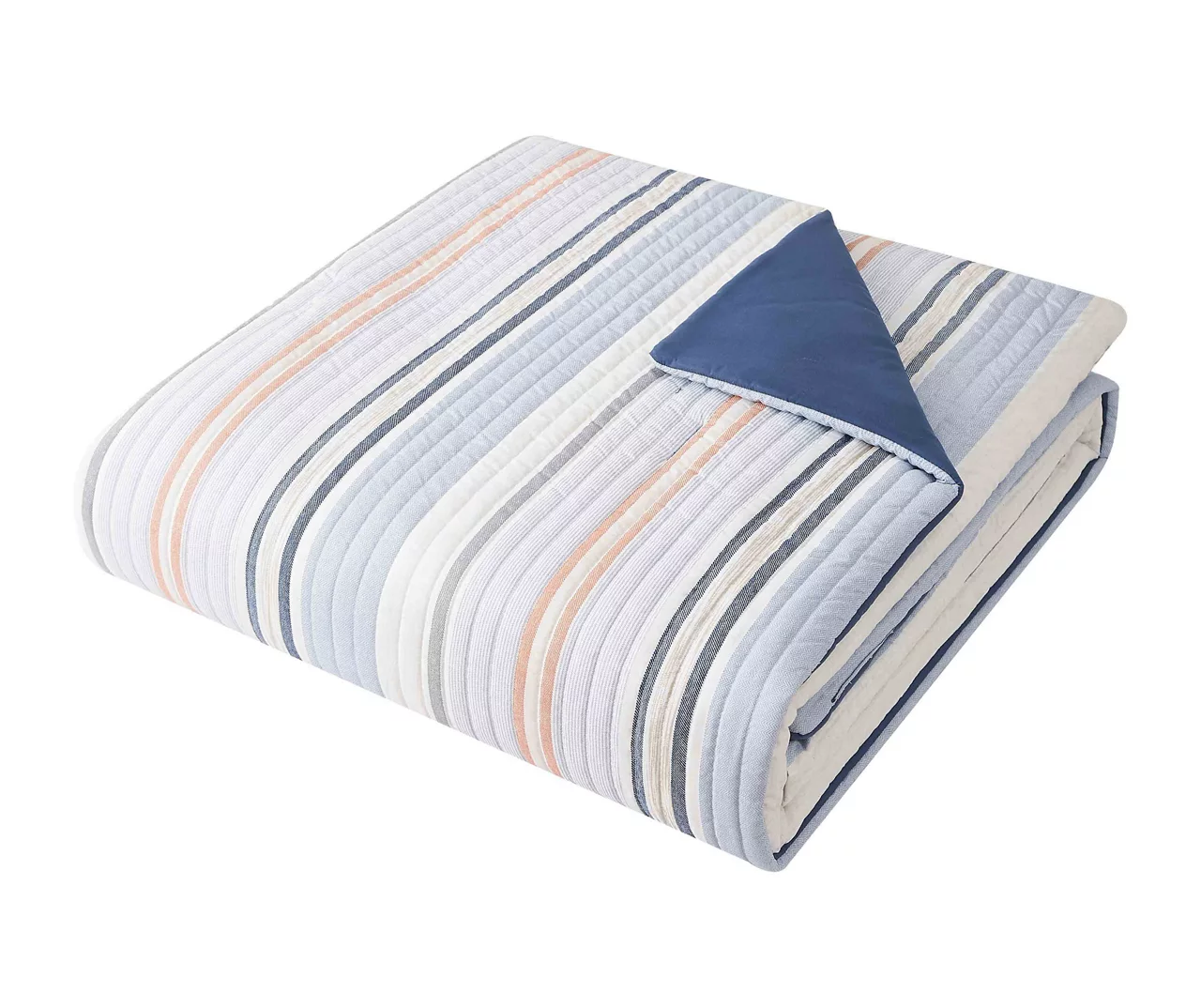 Blue & Coral Stripe Full/Queen 3-Piece Comforter Set - Image 3