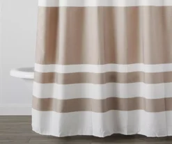 Warm Gray & White Color Block Waffle-Knit Fabric Shower Curtain