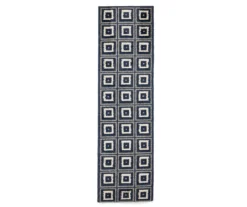 Klein Navy Square Pattern Runner Rug, (2' X 7')