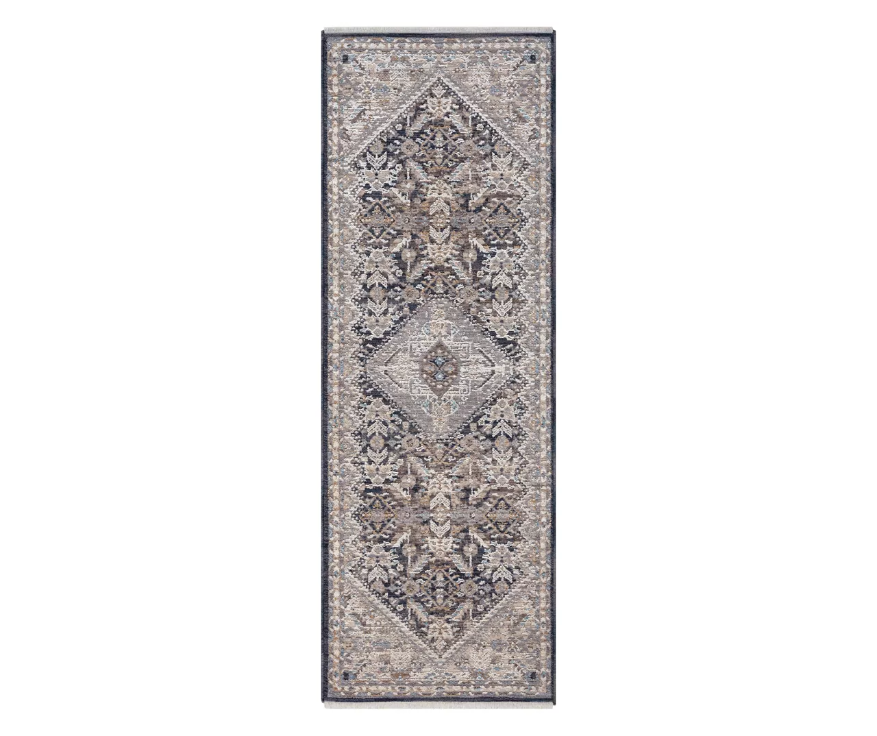 Armada Navy & Brown Medallion Runner Rug, (2' X 7')