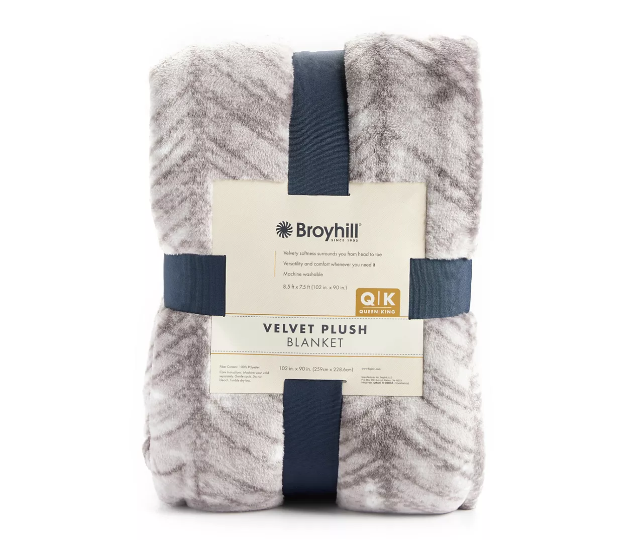 Gray & White Herringbone Twin/Full Plush Velvet Blanket - Image 2