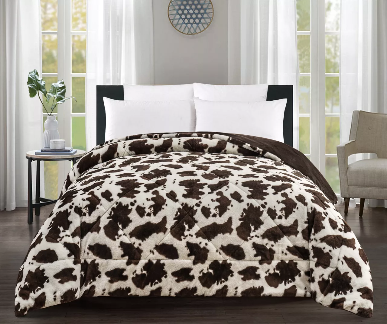Cream & Brown Cow Print Faux Fur King Comforter - Image 2