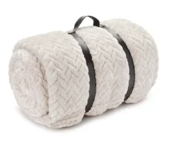 Whisper White Zigzag-Embossed Velvet Queen Blanket