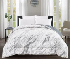 Gray Marble Print Faux Fur Full/Queen Comforter